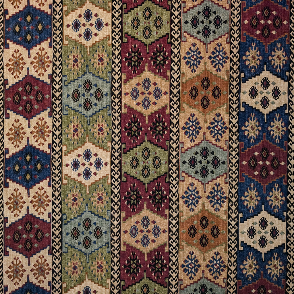 Patterned carpet with geometric design in various colors