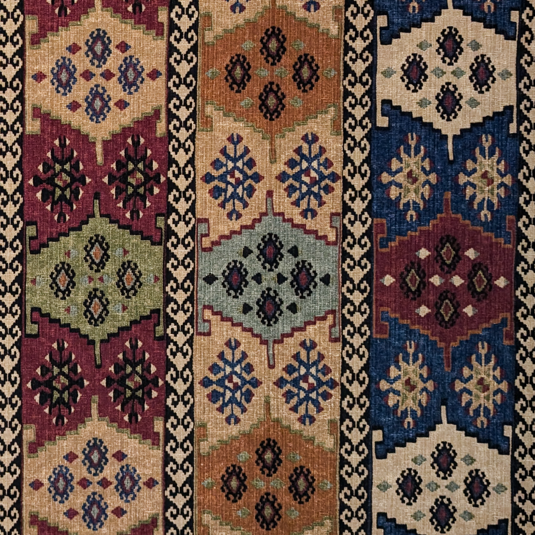 Patterned rug with geometric designs in various colors