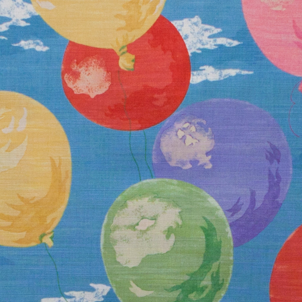 Colorful balloons with animal illustrations on a blue background