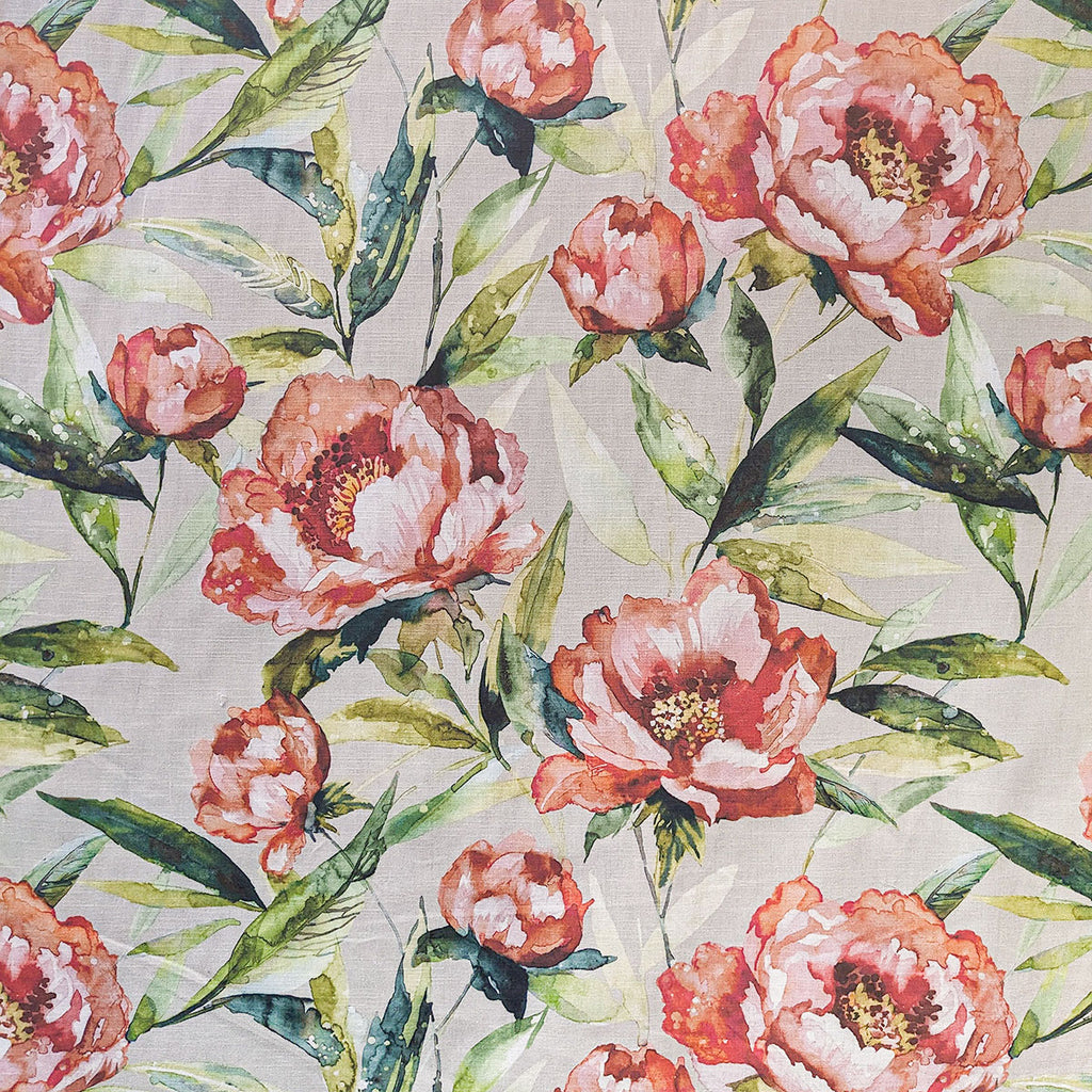 Floral pattern with pink and green flowers on a light background