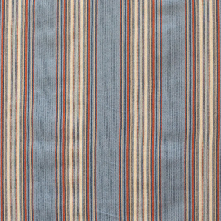 Striped fabric with horizontal lines in various colors on a blue background