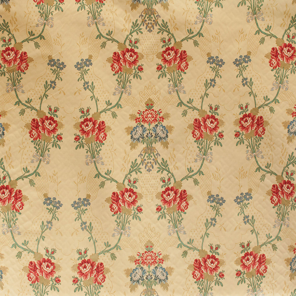 Floral pattern with red and blue flowers on a beige background
