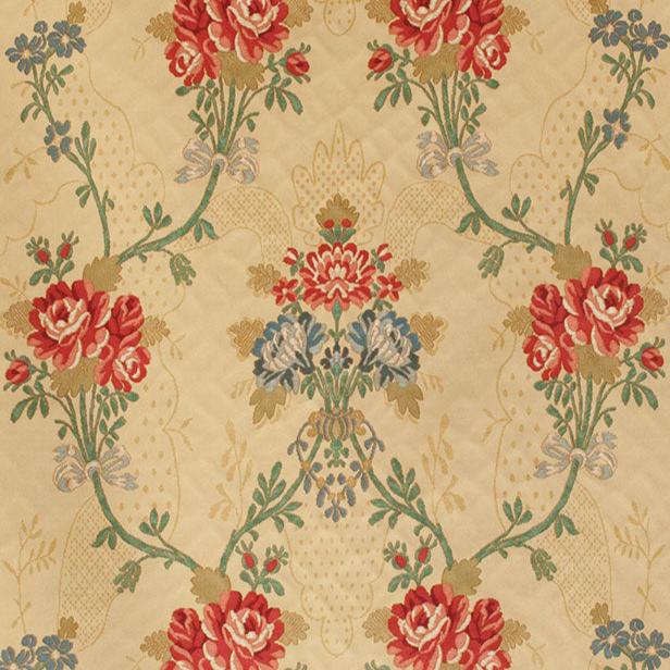 Floral pattern with red and blue flowers on a beige background