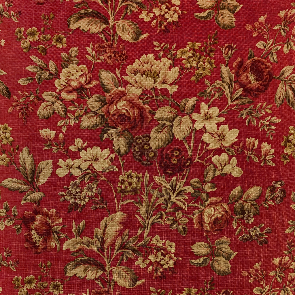 Floral pattern on a red fabric background