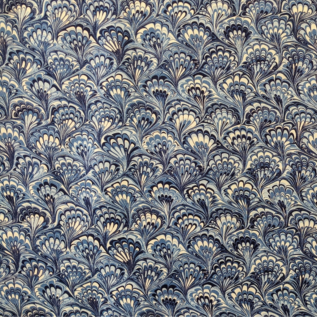 Patterned fabric with blue and beige design