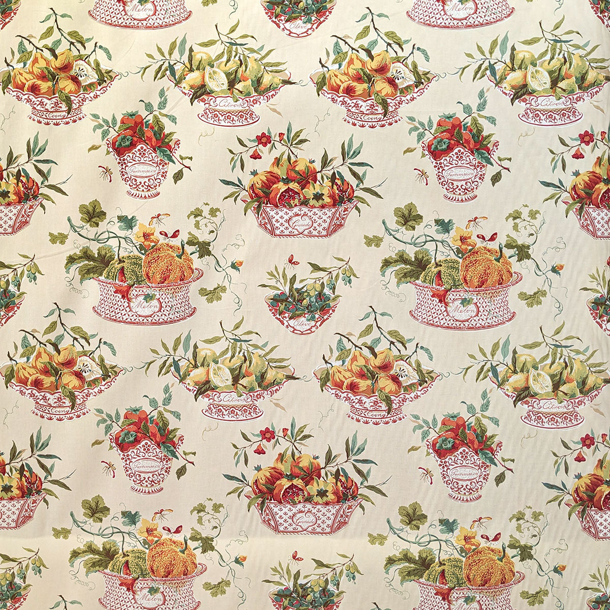Fruit and pumpkin basket fabric in yellow and orange 