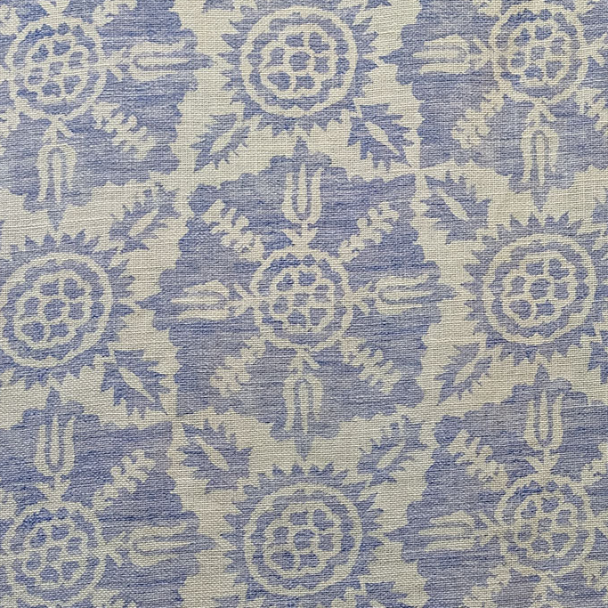 Patterned fabric with blue and beige design