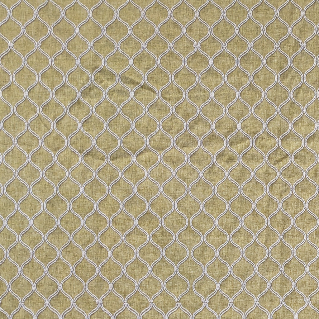Embroidered trellis fabric in Mustard 