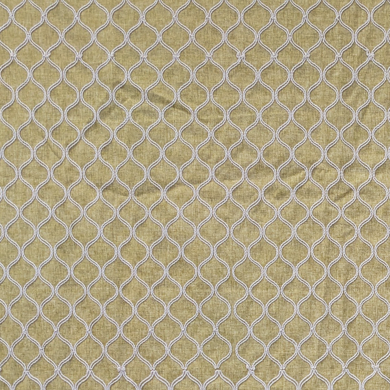 Embroidered trellis fabric in Mustard 