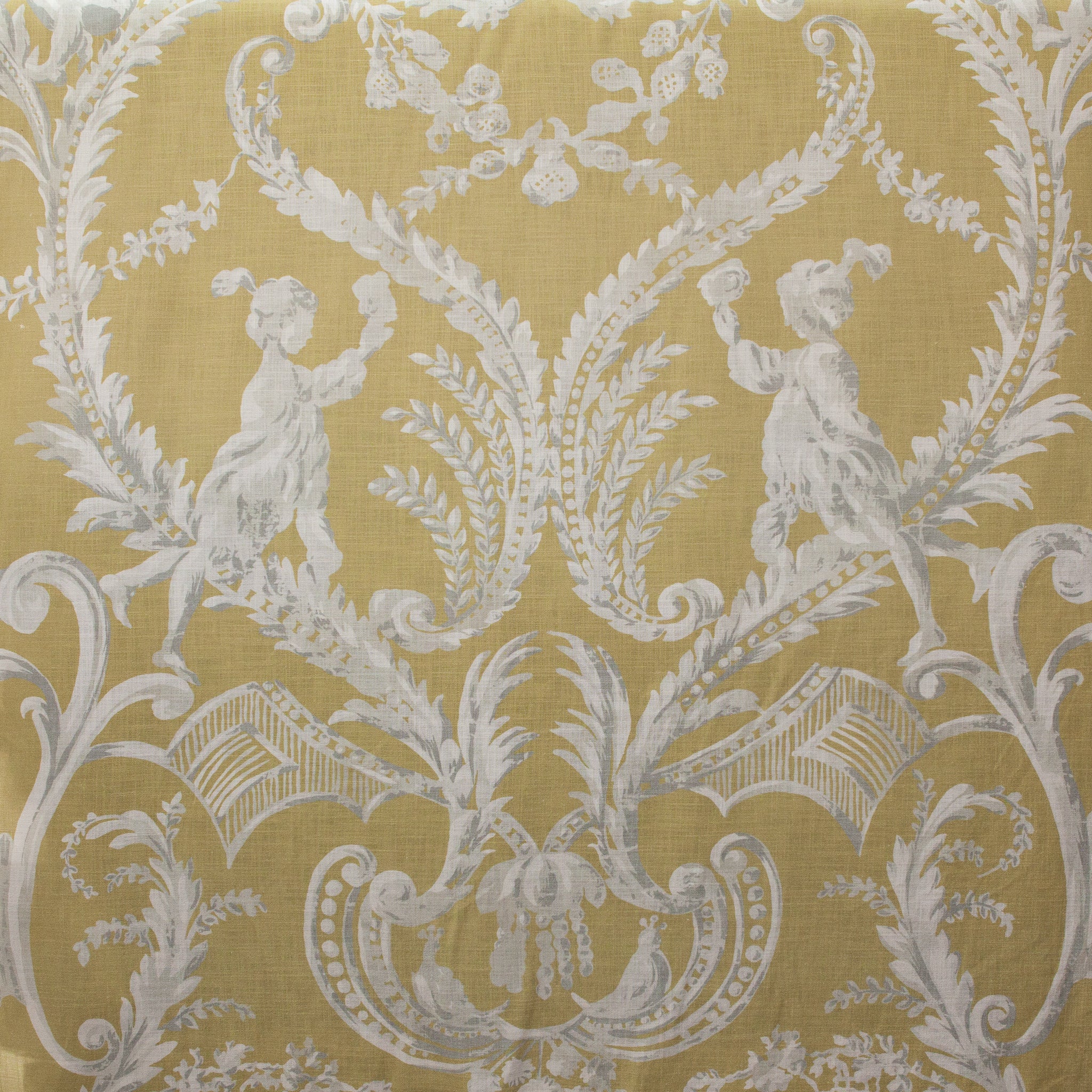 Decorative fabric with classical design on a yellow background