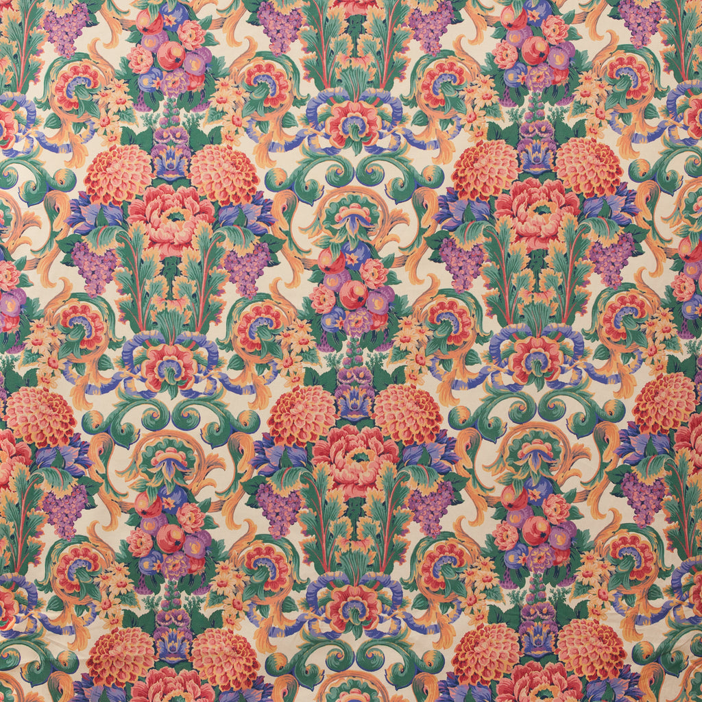 Colorful floral and leaf pattern on a beige background