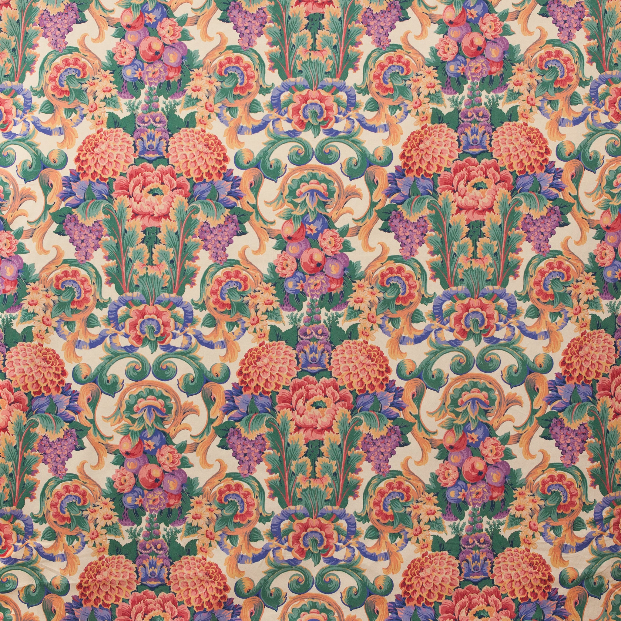 Colorful floral and leaf pattern on a beige background