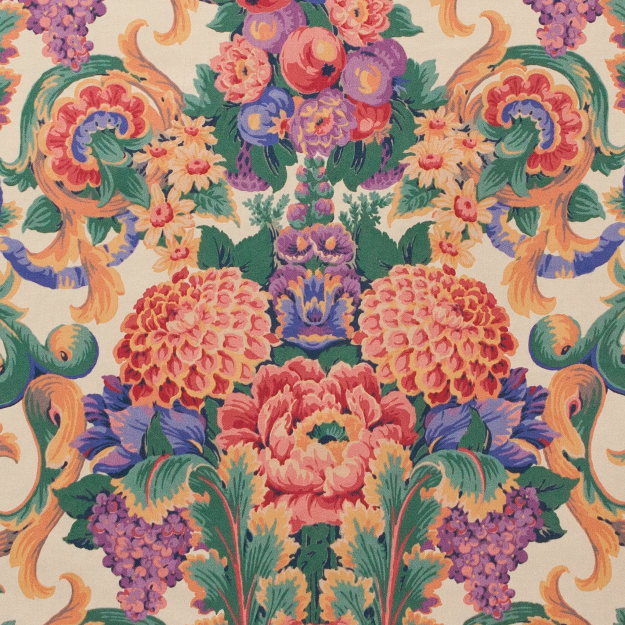 Colorful floral and vine pattern on a beige background