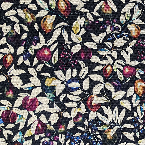 Fruit and leaf pattern on a black background