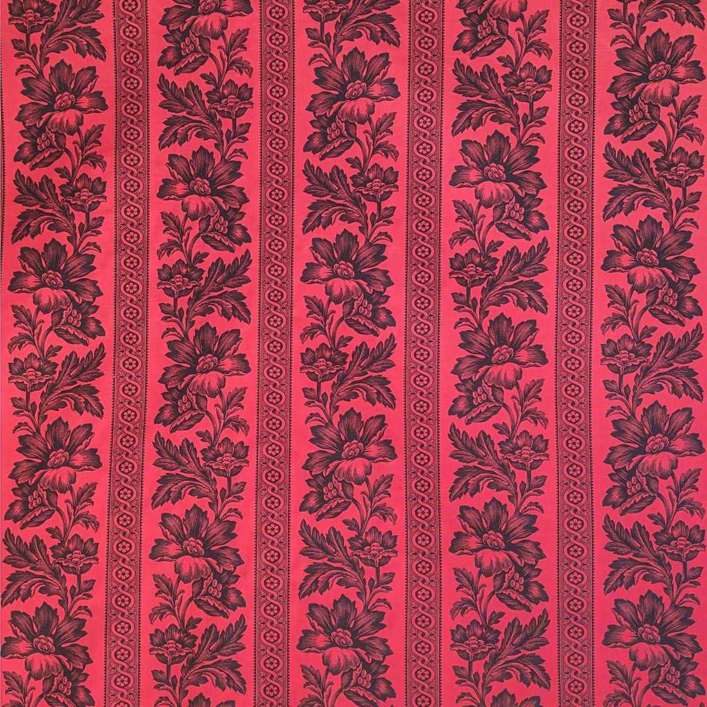 Floral pattern with black flowers on a red background