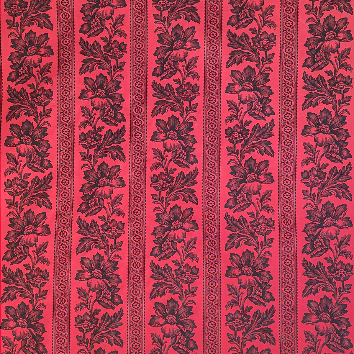 Floral pattern with black flowers on a red background