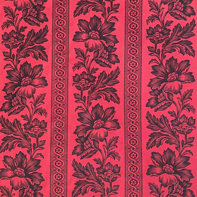 Floral pattern with dark red flowers on a bright red background