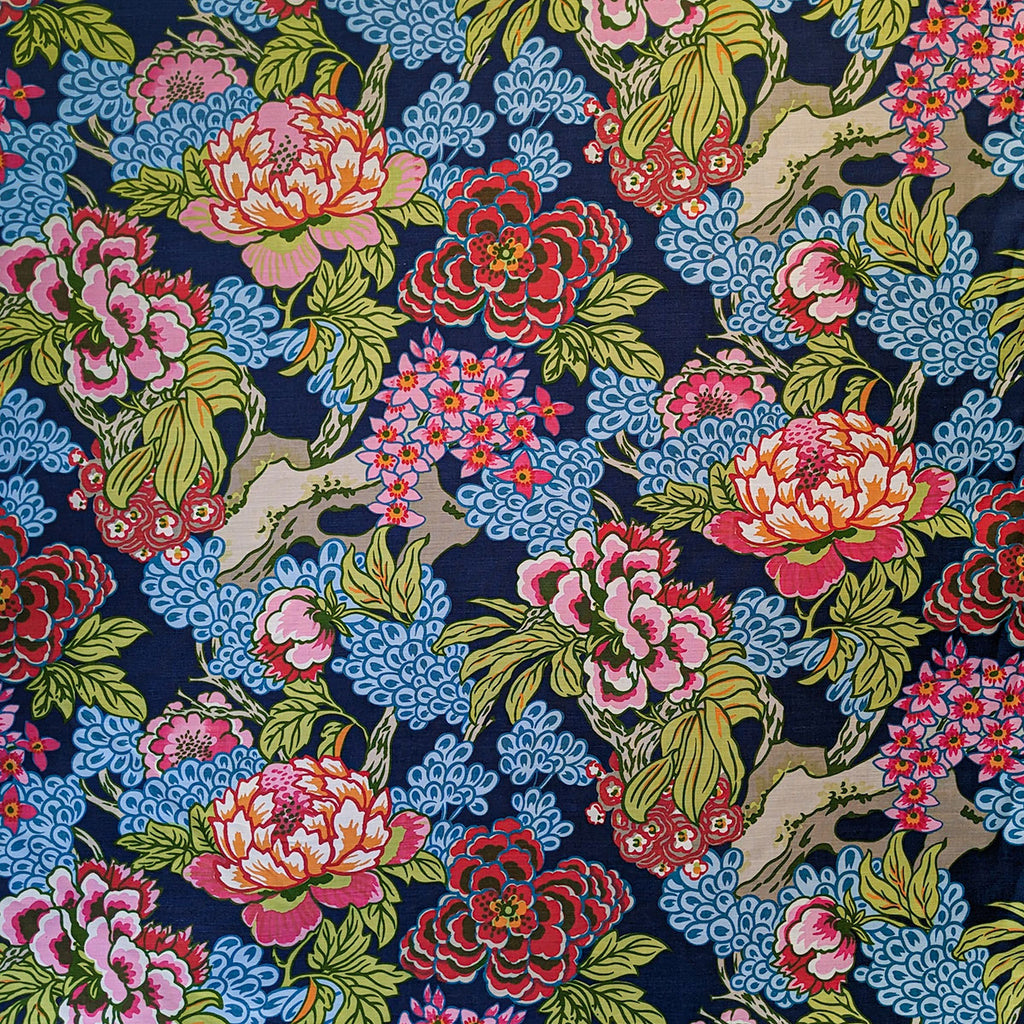 Colorful floral pattern on a dark blue background
