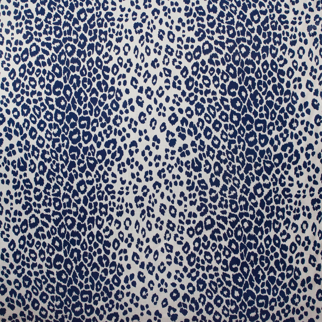 Navy blue leopard print pattern on a light gray background