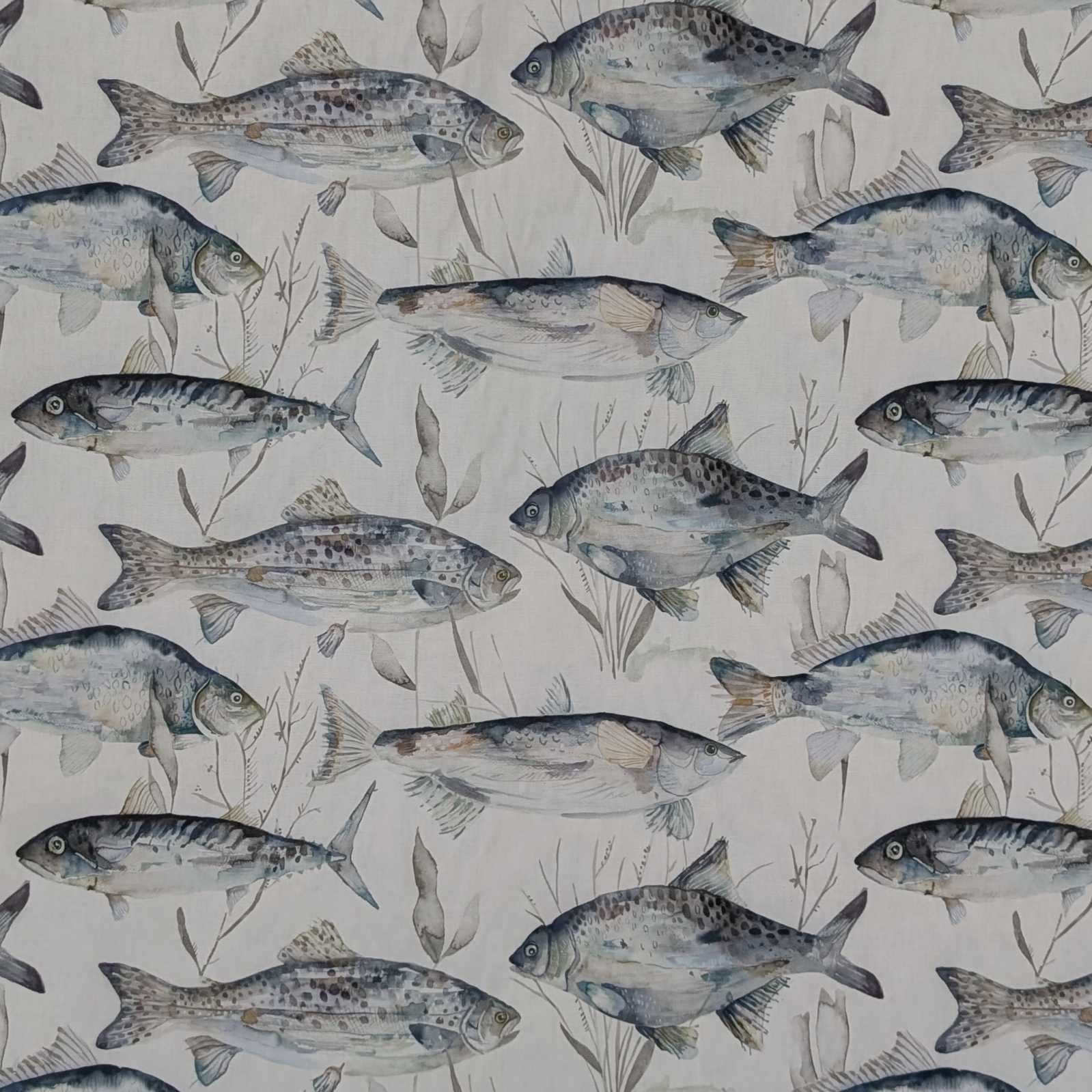 Pattern of fish and plants on a textured background