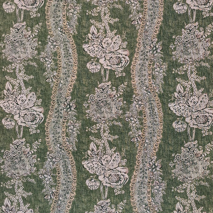 Decorative fabric with floral pattern on a green background