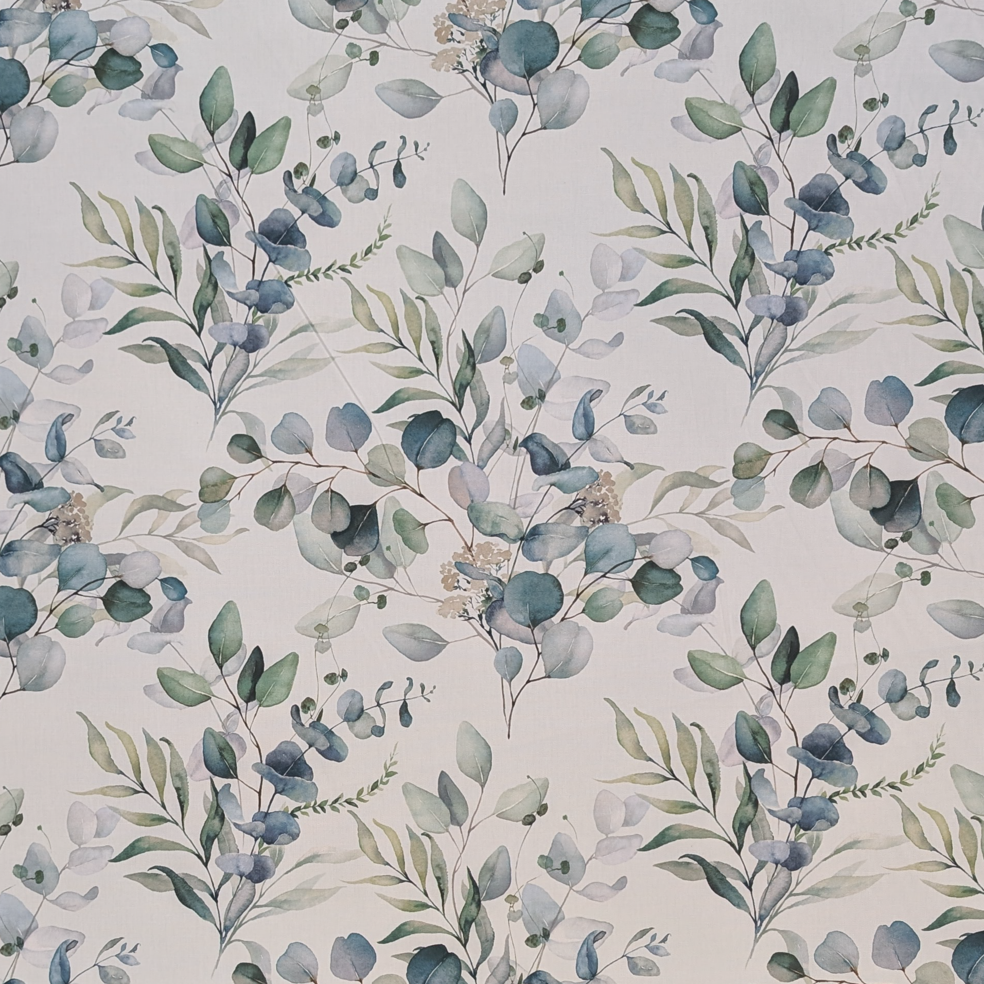 Eucalyptus leaf bouquet design on linen fabric 