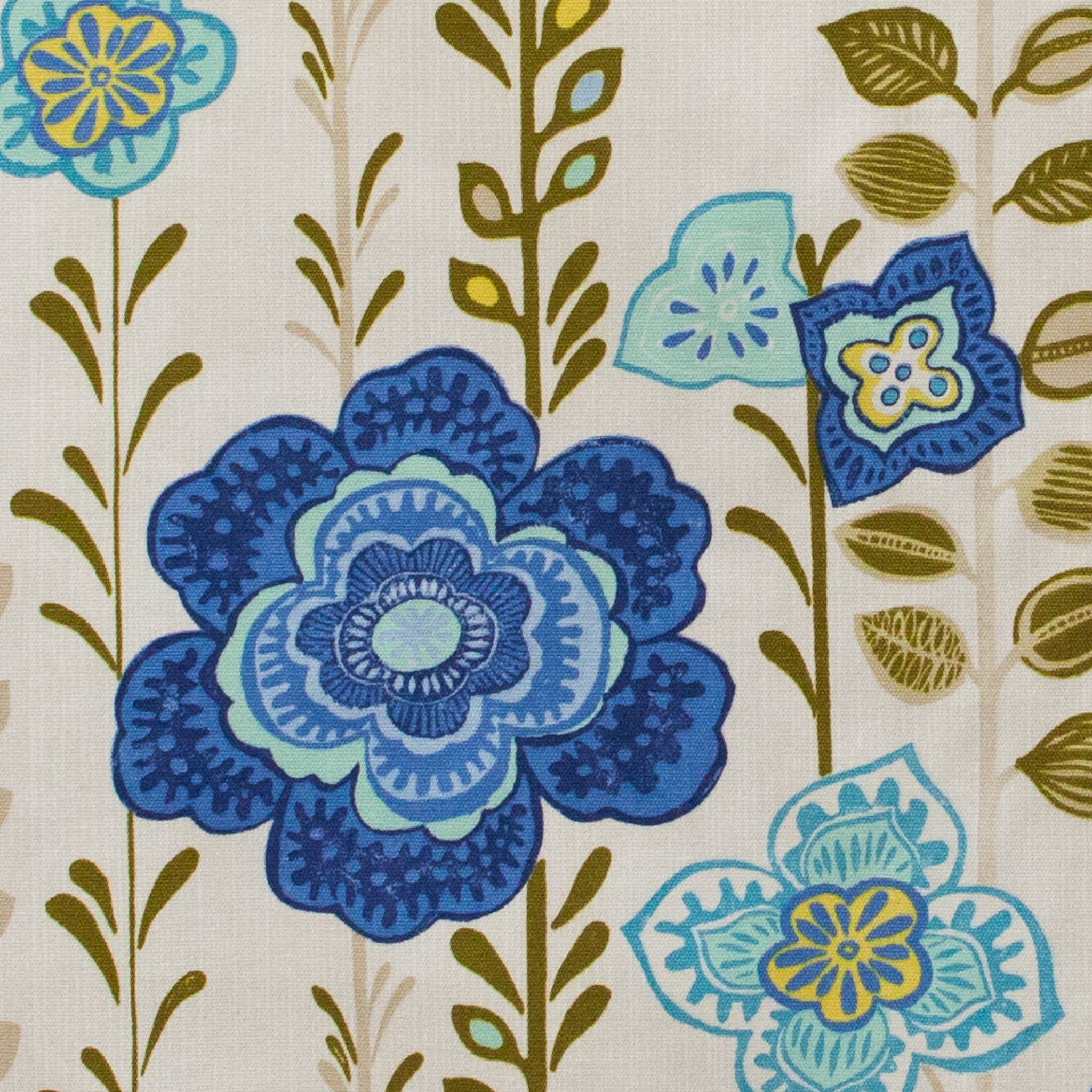 Floral pattern with blue and green flowers on a beige background