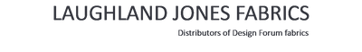 Logo of Laughland Jones Fabrics with text 'Distributors of Design Forum fabrics' on a white background