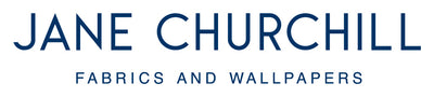 Logo of Jane Churchill Fabrics and Wallpapers with blue text on a white background