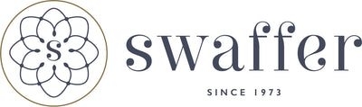 Swaffer logo with a floral design on a white background