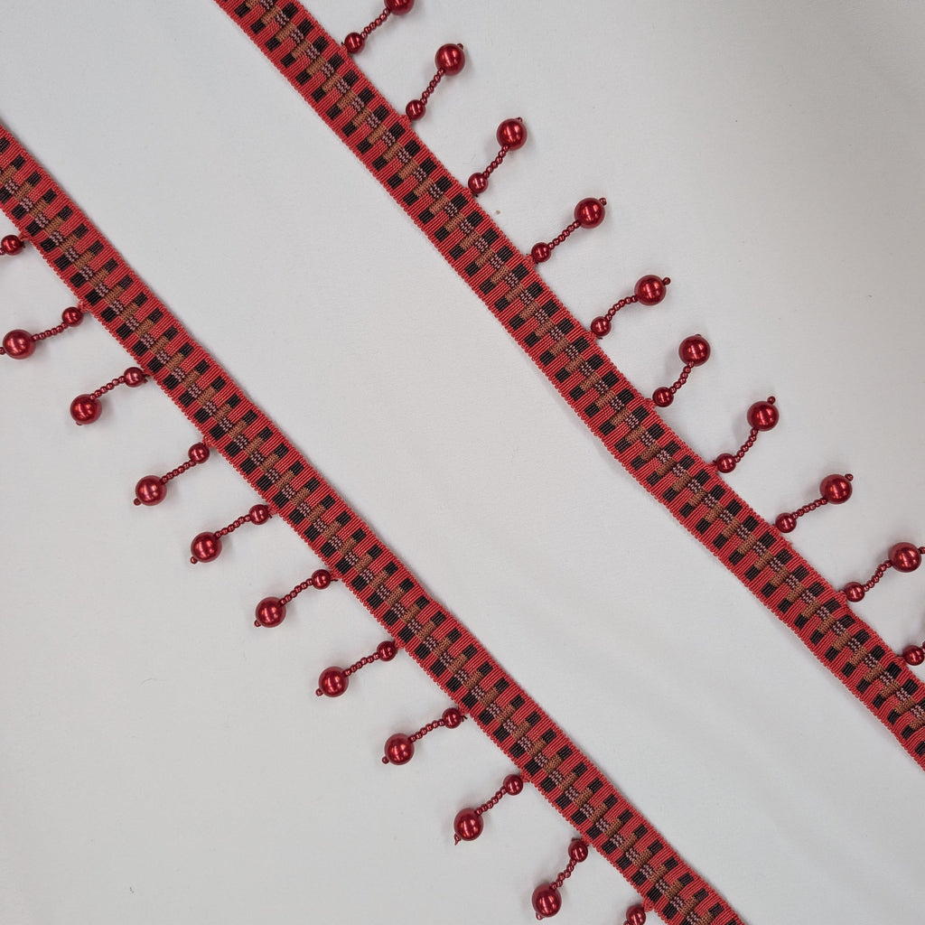 Absolutely Fabrics ‘Long Beaded Trim' Red