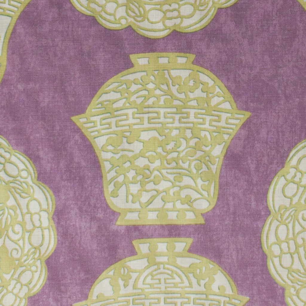 Decorative pattern of yellow urns on a textured purple background