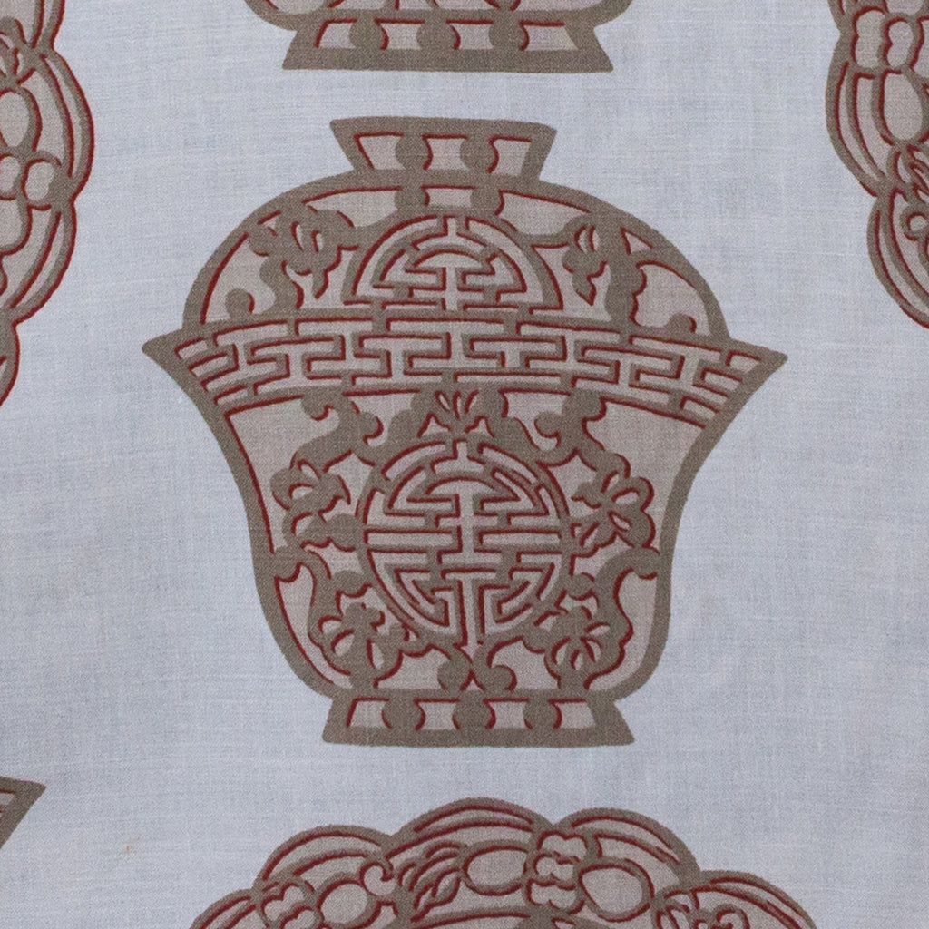 Decorative pattern of a vase with intricate designs on a light gray background
