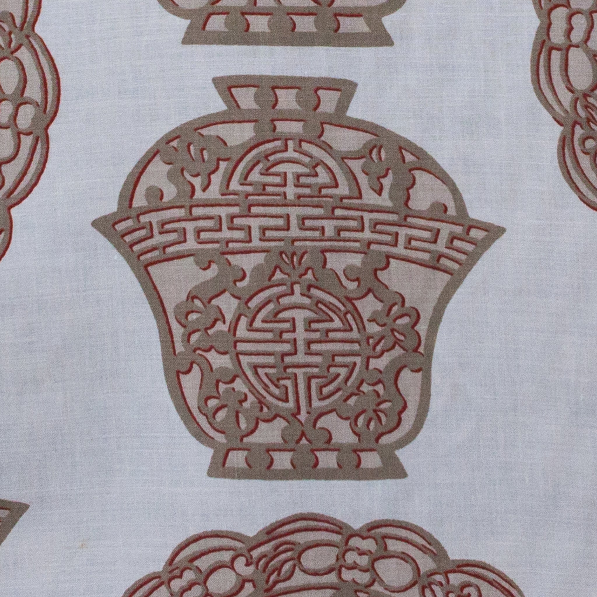 Decorative pattern of a vase with intricate designs on a light gray background