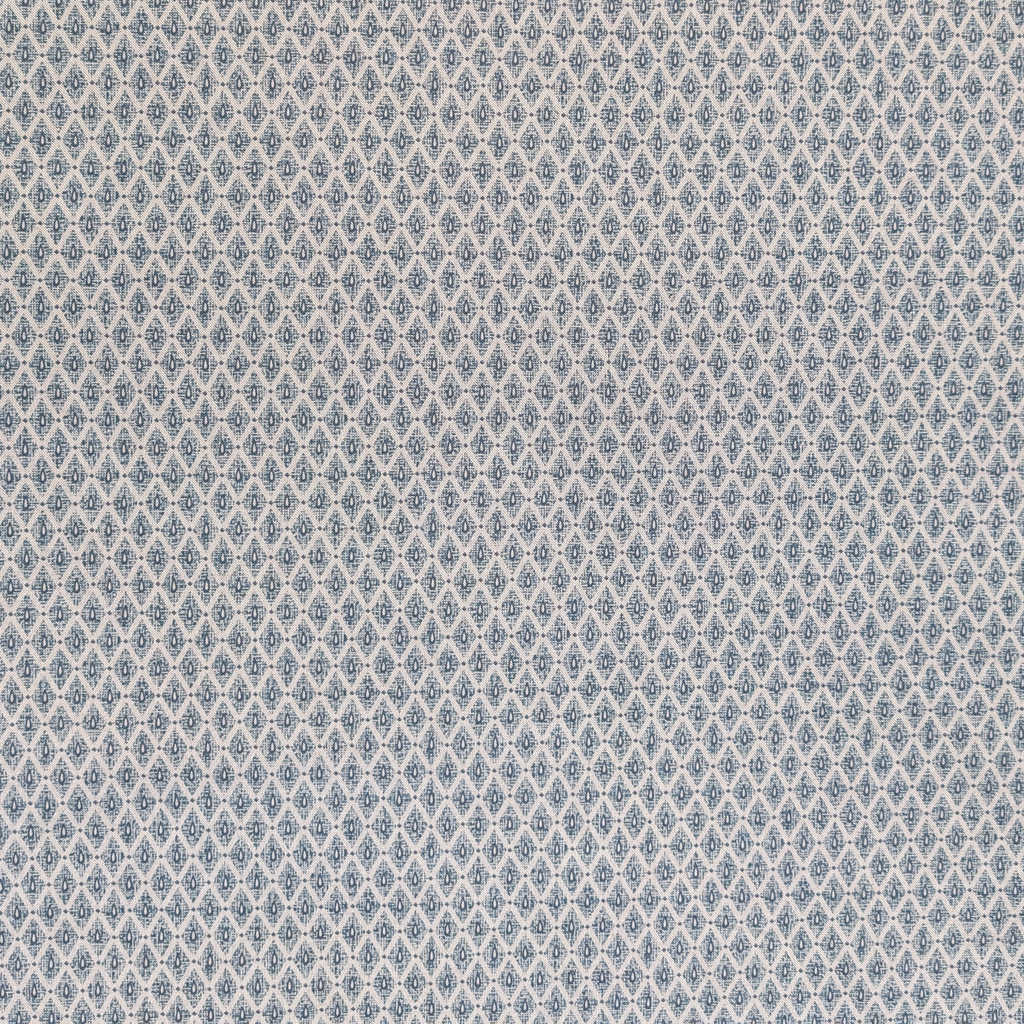 Patterned fabric swatch with blue and beige design