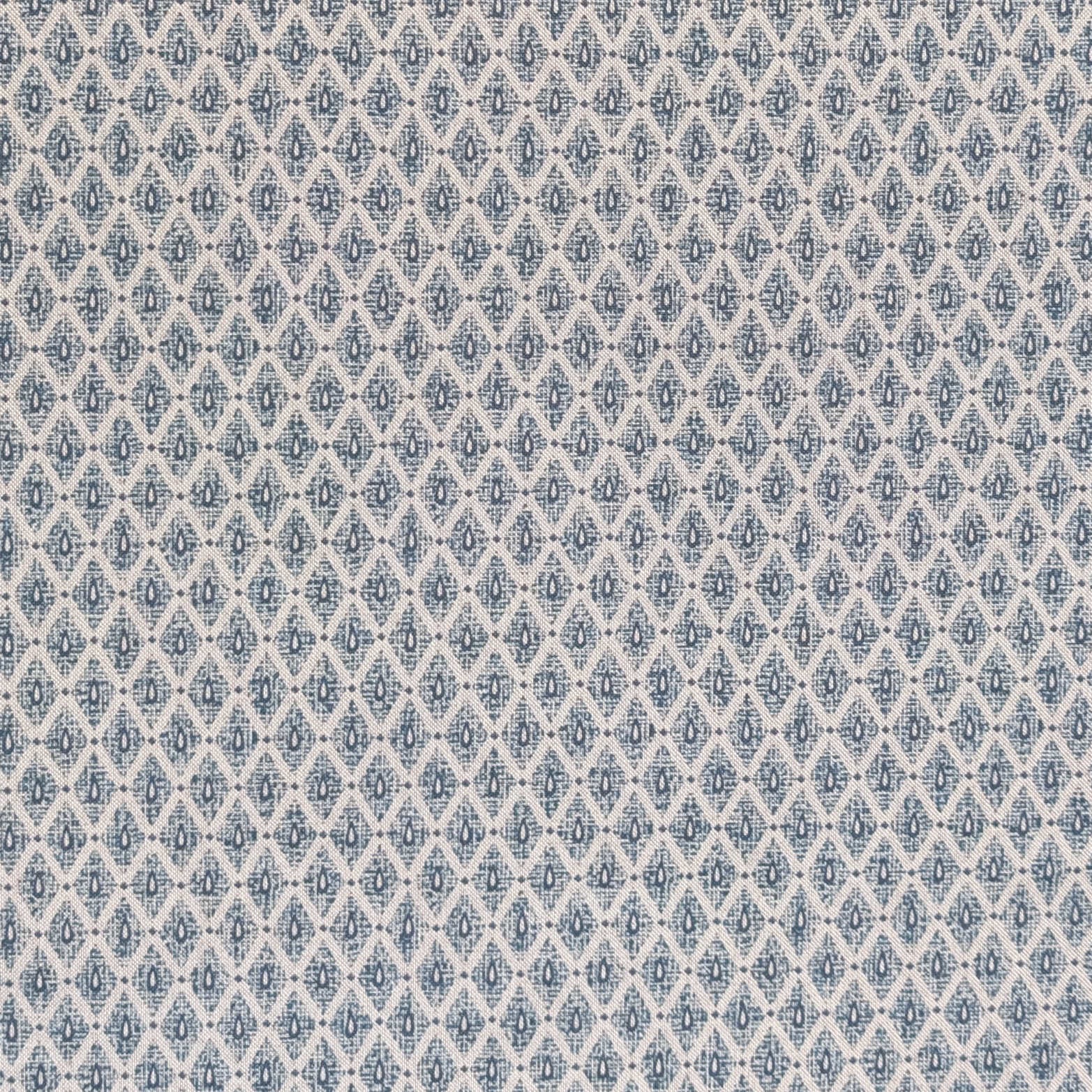 Patterned fabric with blue and beige design