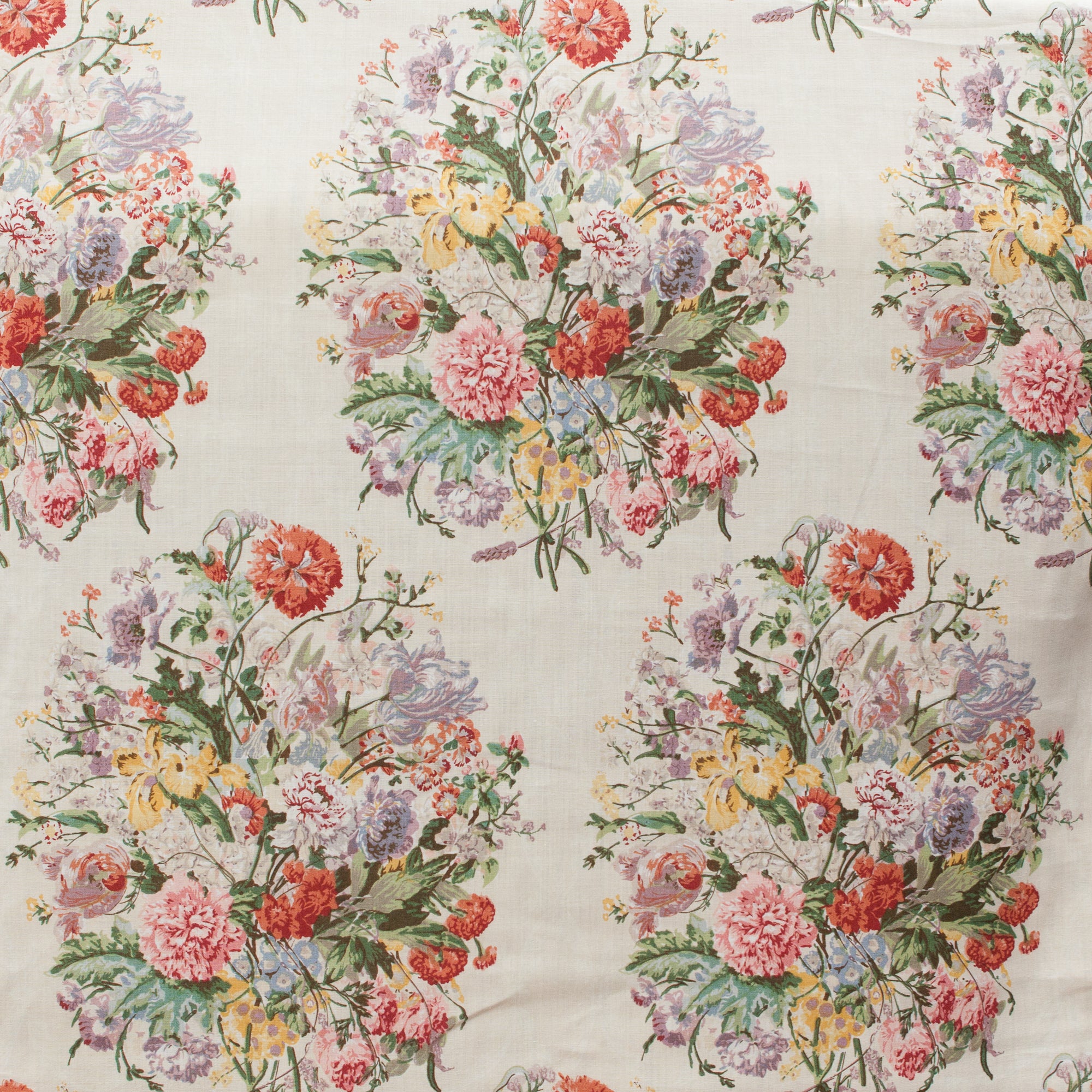 Floral patterned fabric with colorful flowers on a light background