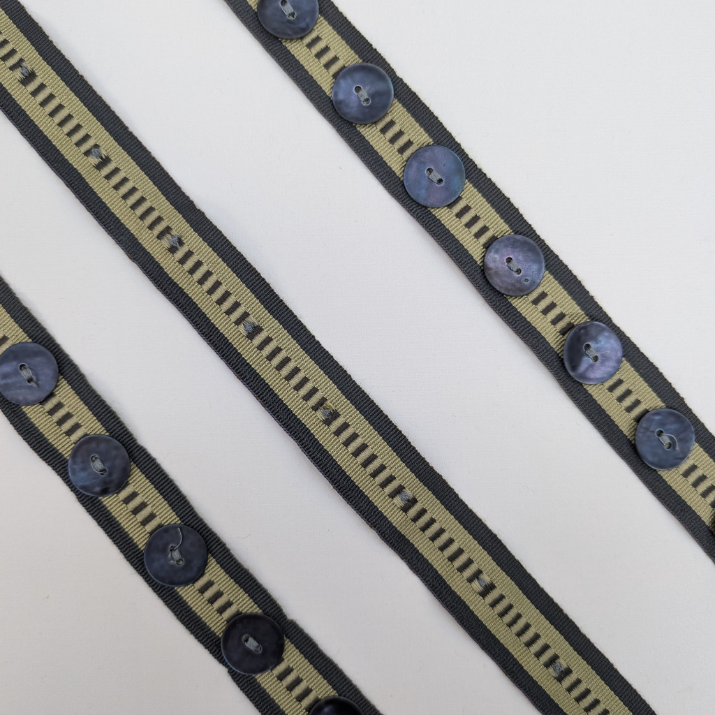 Button trims in blue and green