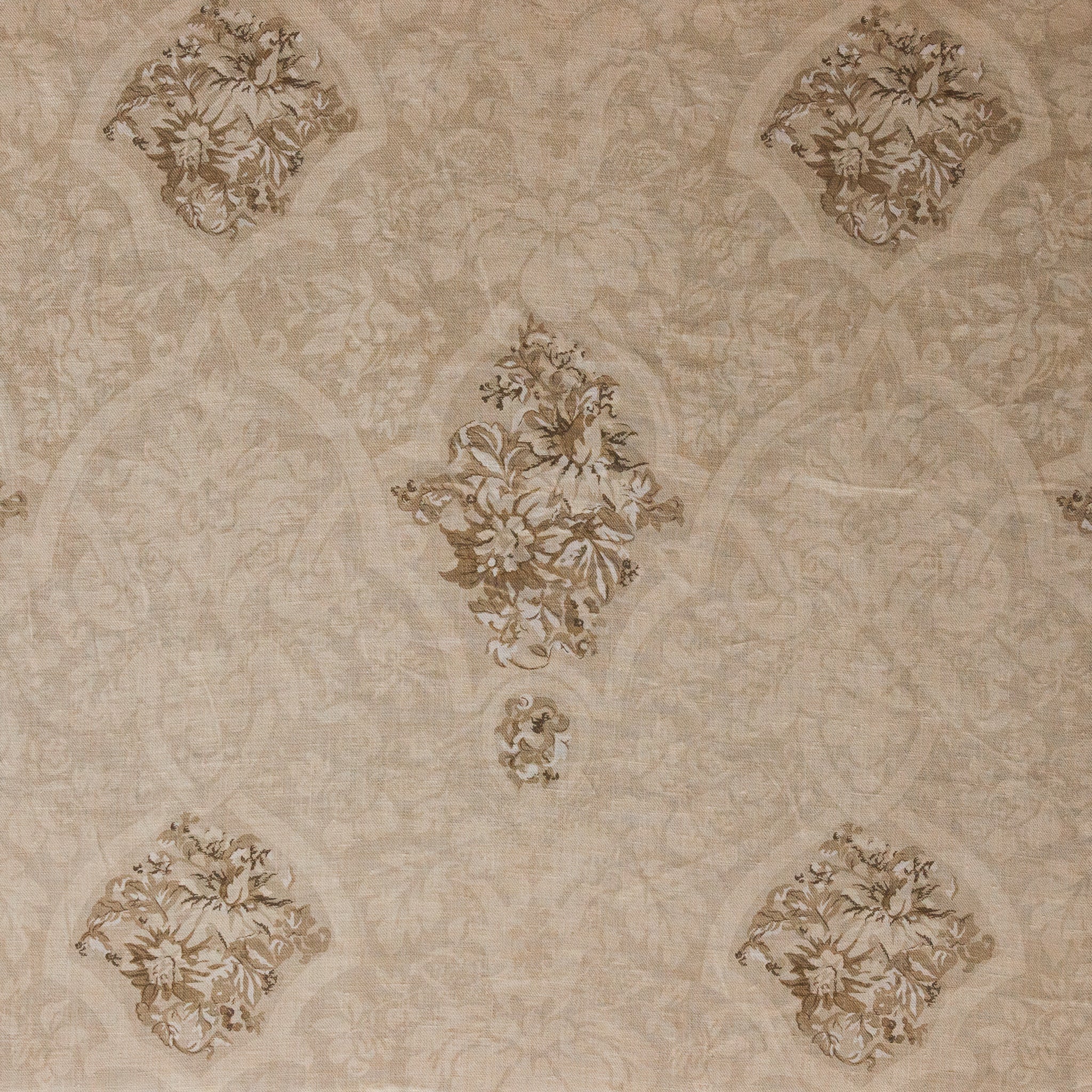Decorative beige fabric with floral patterns
