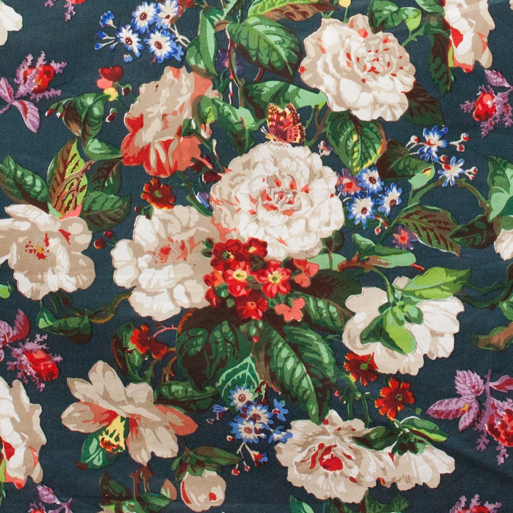 Floral pattern with large flowers on a dark blue background