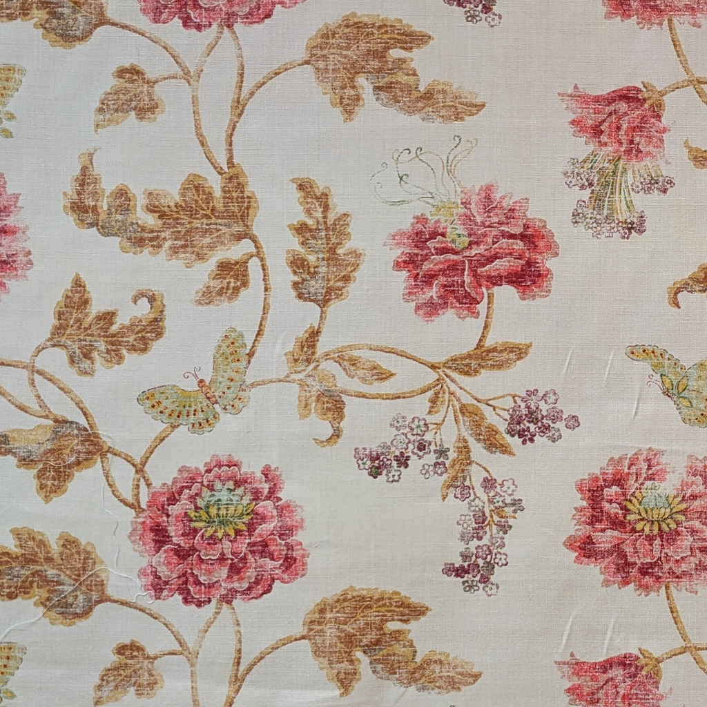 Floral and leaf pattern on a textured fabric background