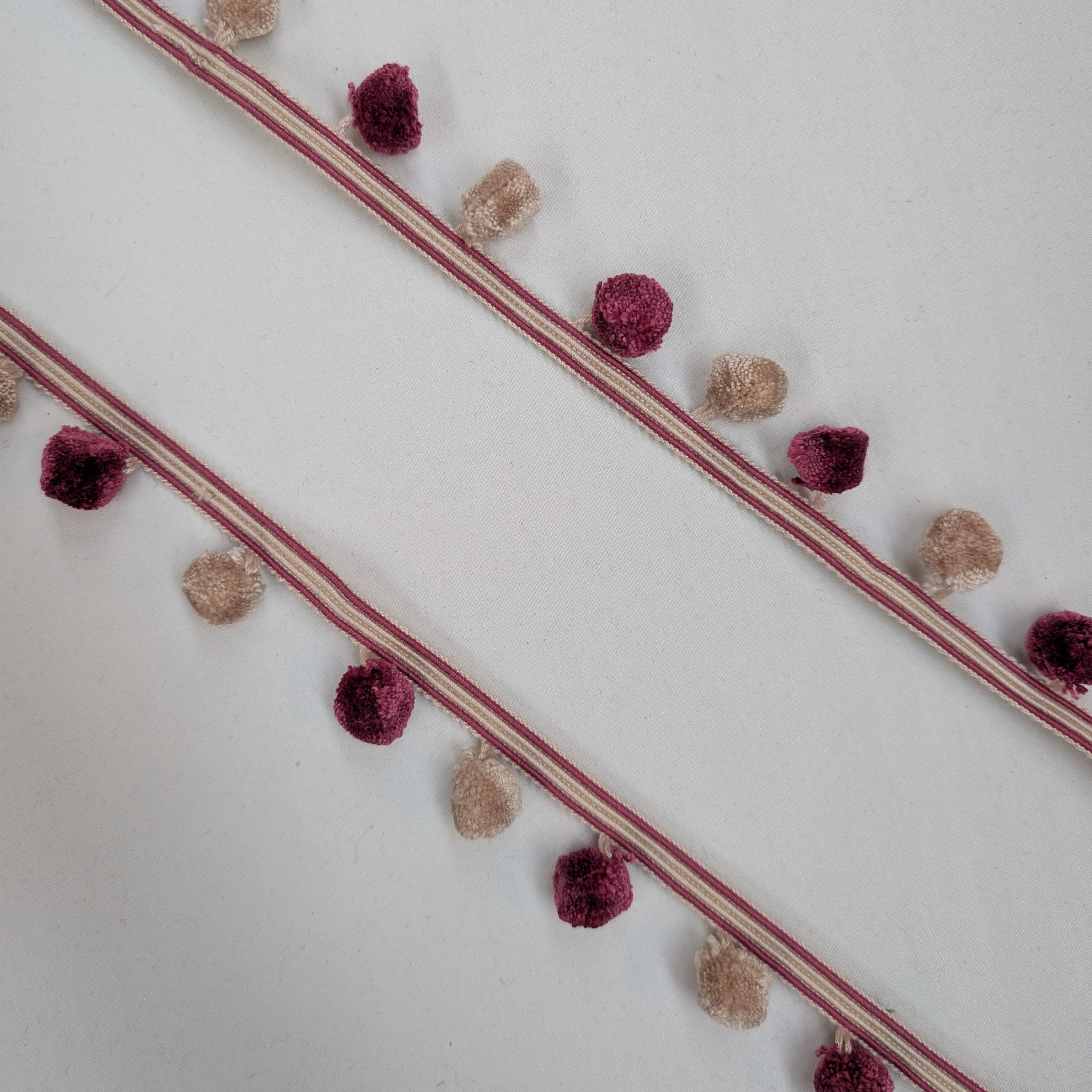 Red and cream pom pom trim 