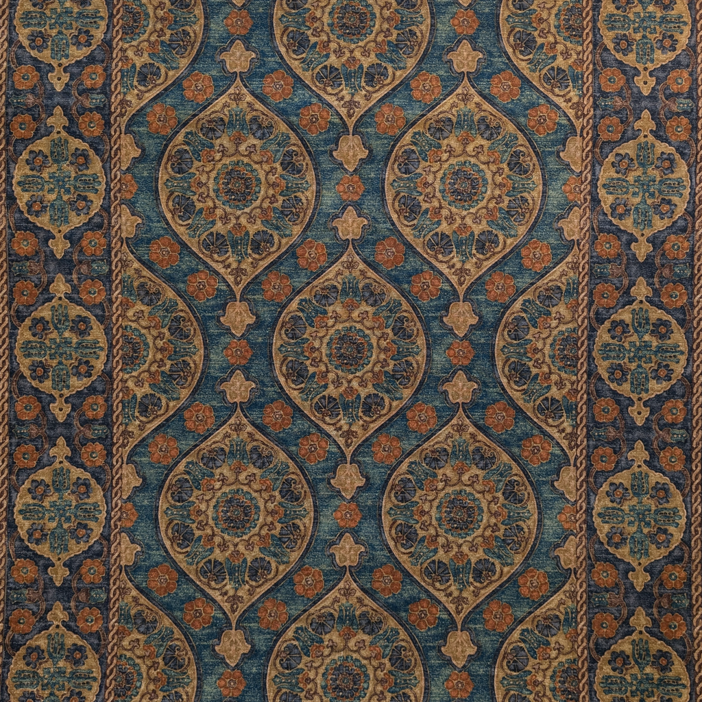 Persian design fabric blue & beige 