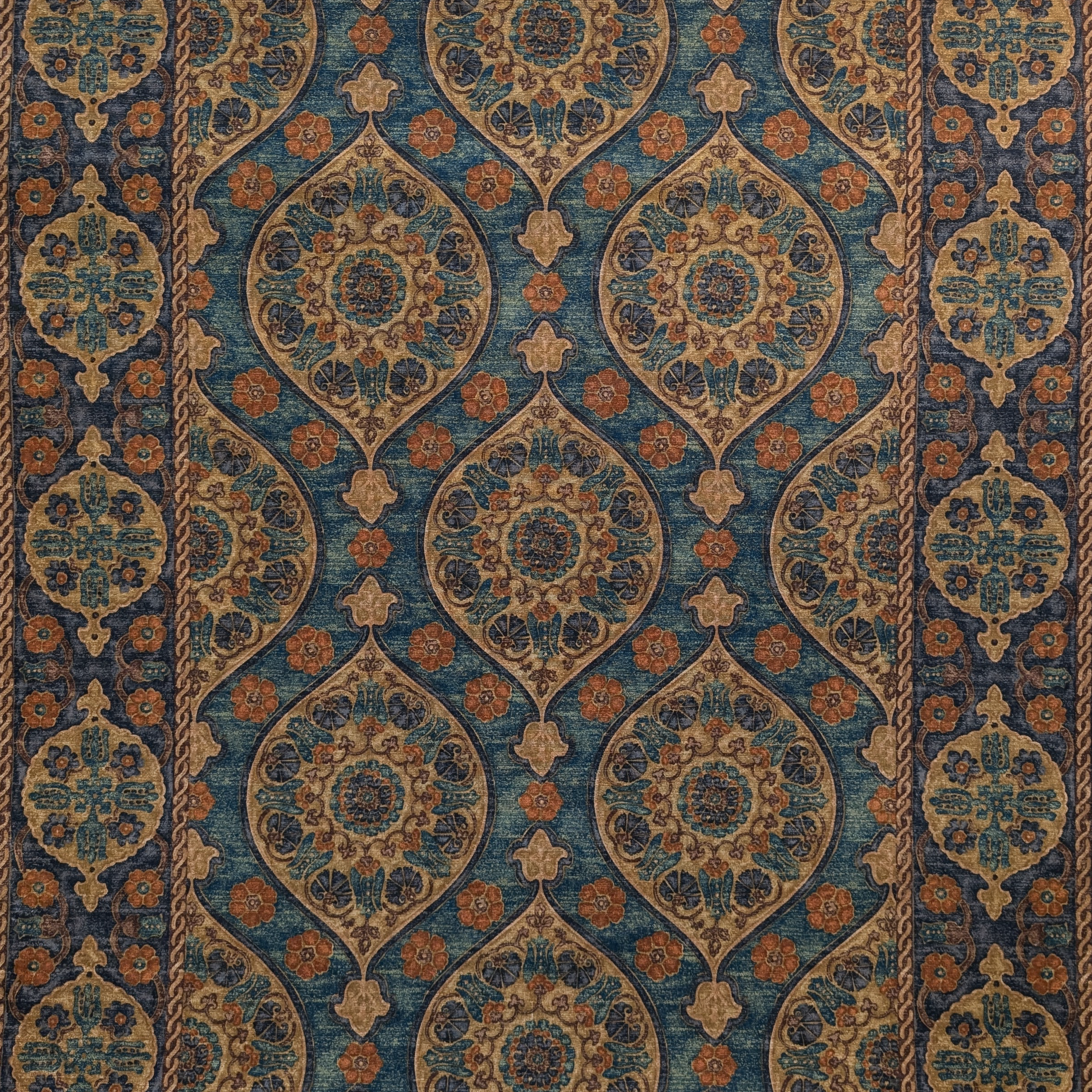 Persian design fabric blue & beige 