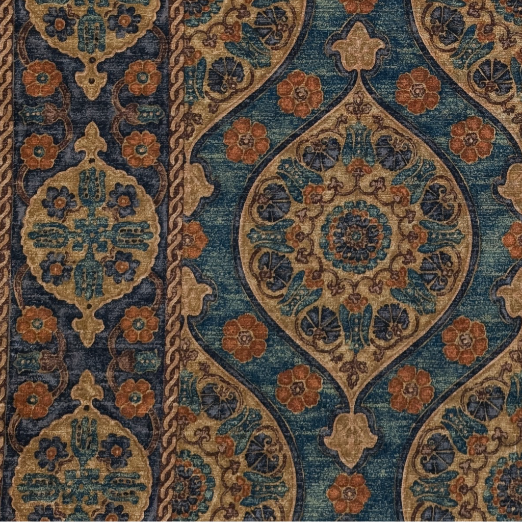 Persian design fabric blue & beige 