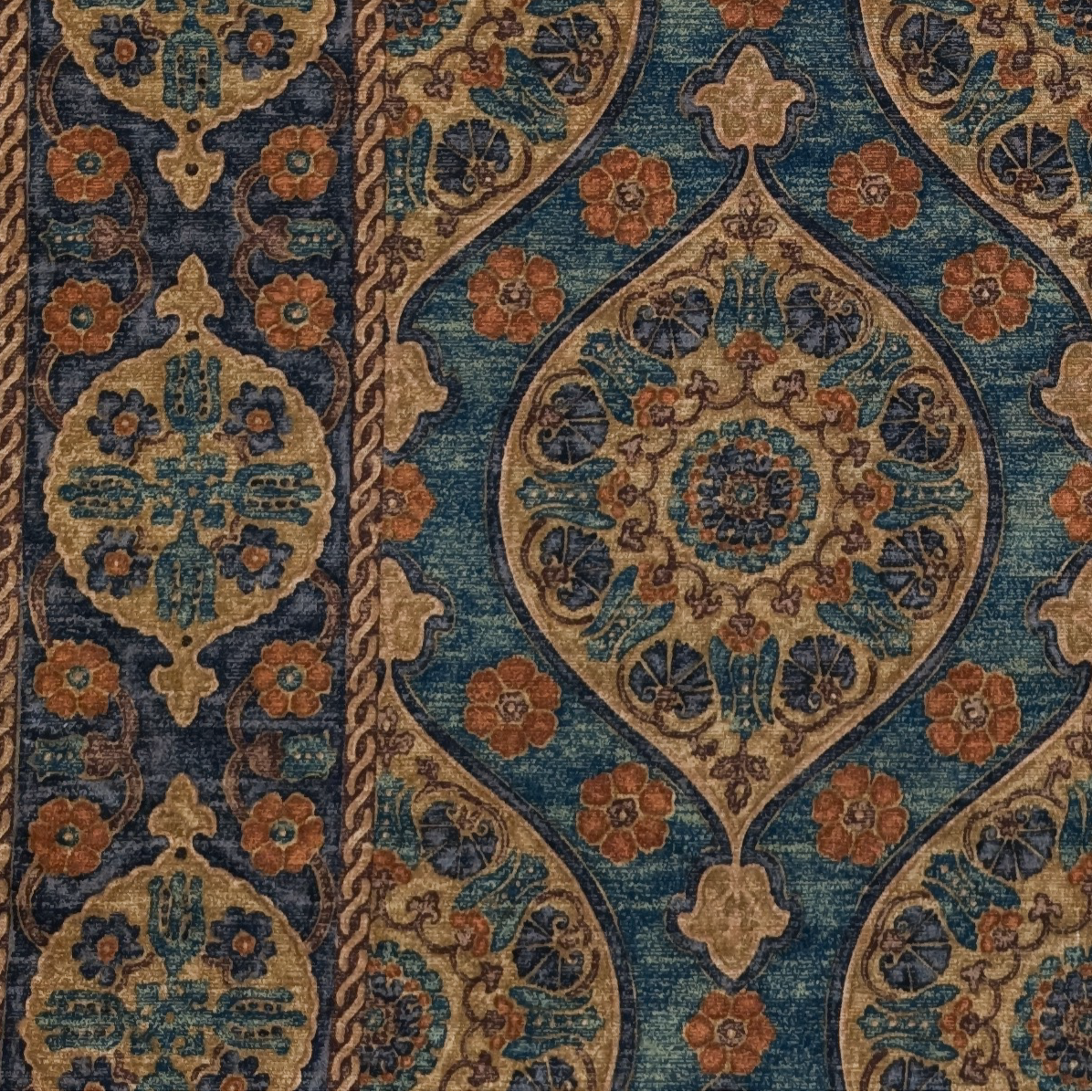 Persian design fabric blue & beige 