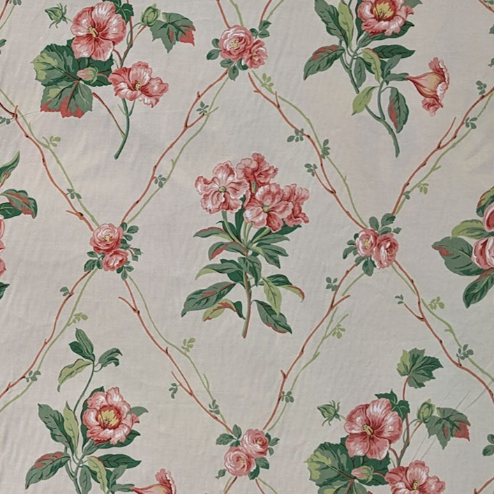 Floral pattern with pink flowers and green leaves on a light background