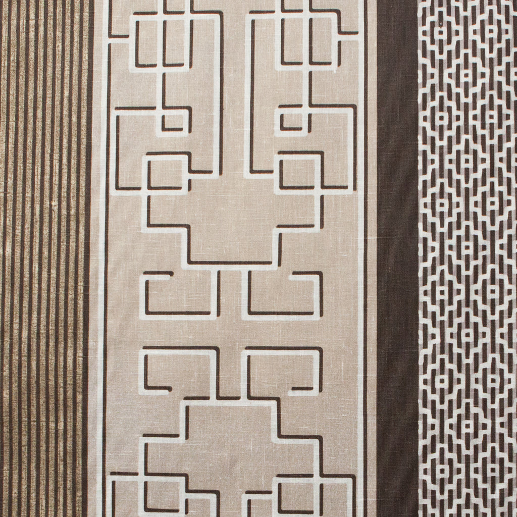 Textured fabric with geometric pattern and plain brown sections