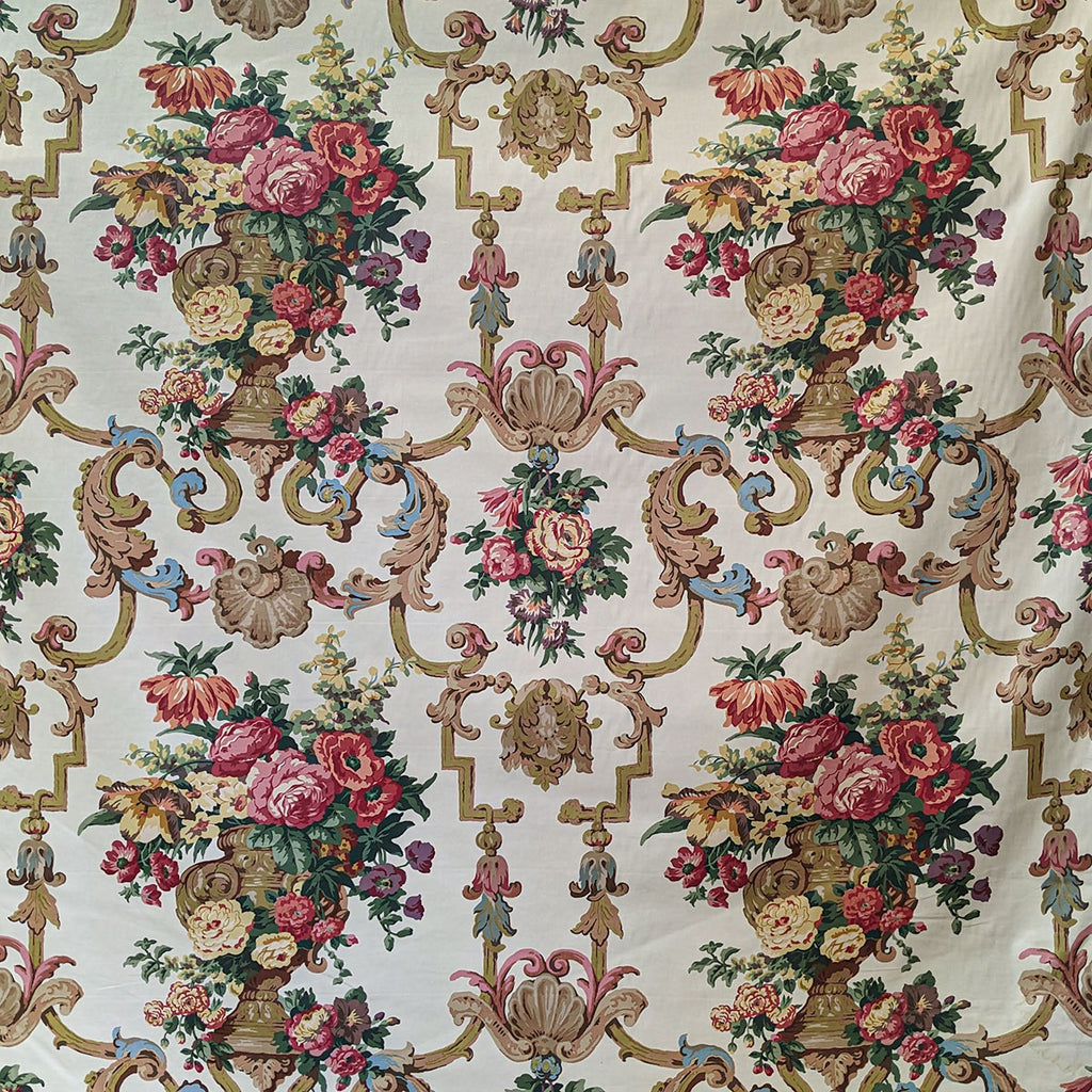 Decorative fabric with floral and baroque-style patterns