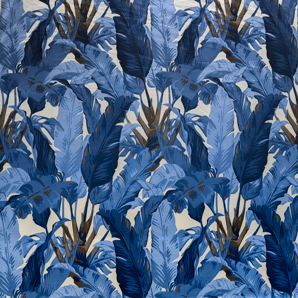 Blue and white palm leaf fabric